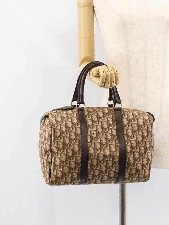 Dior Handbags - Christian Dior Trotter Canvas Boston Bag Beige Gold Auth 151623